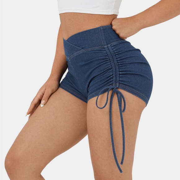 NWT HalaraMagic™ High Waisted Lace Up Ruched Stretchy Denim Short - Picture 3 of 15